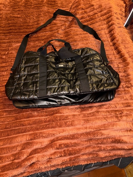 PINK Victoria's Secret Handbags - PINK Victoria's Secret Black Quilted Duffel Bag with Shoulder Strap
